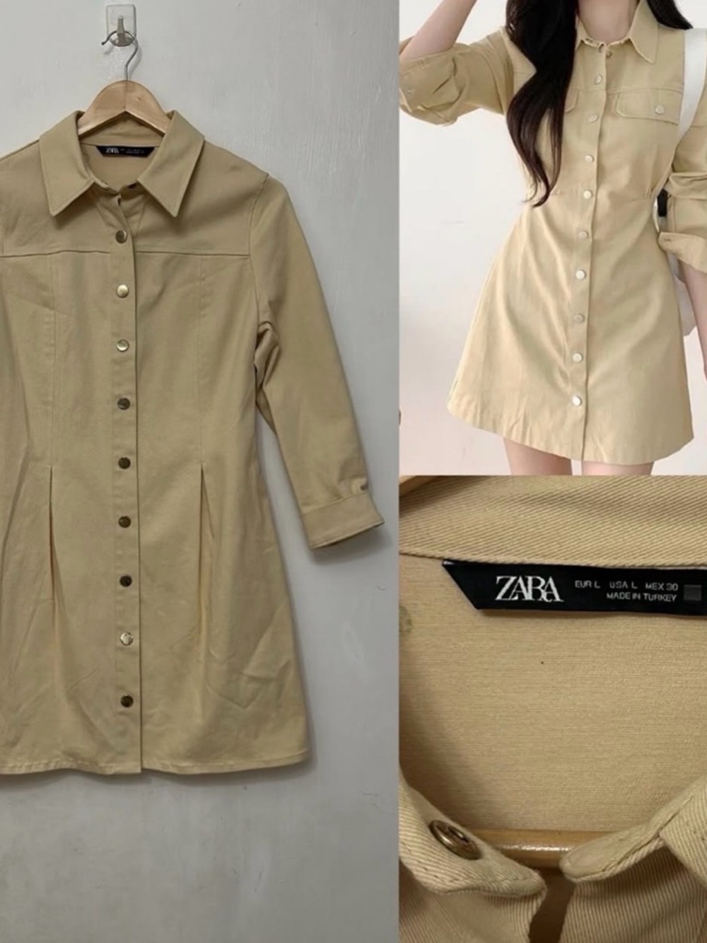 Zara Beige Button-Front Shirt Dress NWT Medium